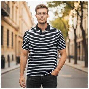 FG Tech Men’s Short-Sleeve Polo. Black, White. Large